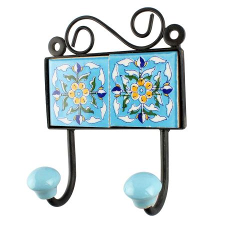 Turquoise Floral Ceramic Tiles Hook